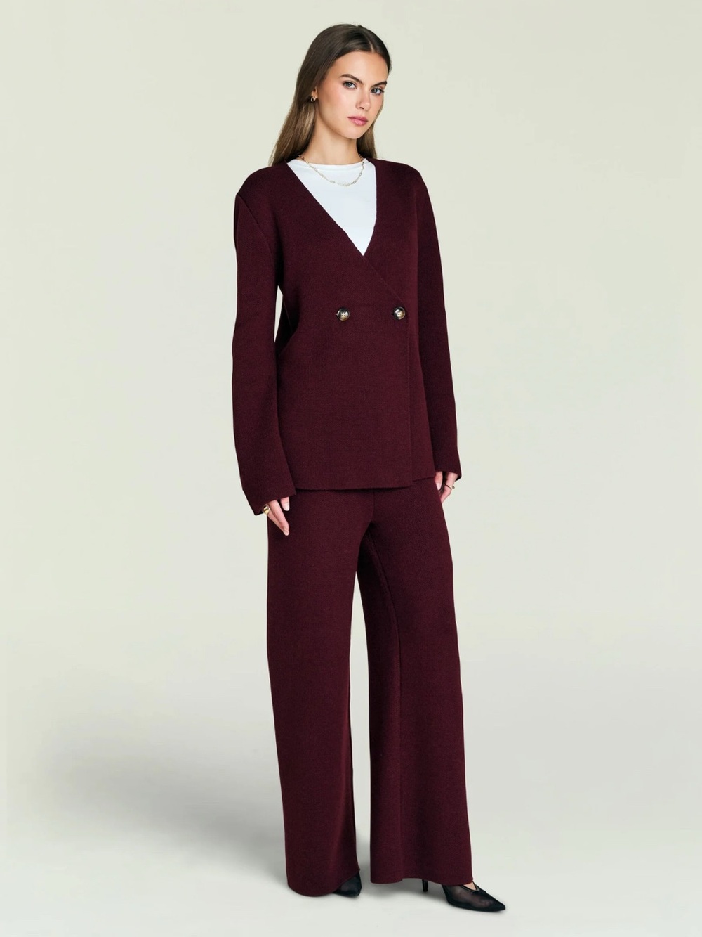 Wide-Leg Knit PANTS - Deep Burgundy
